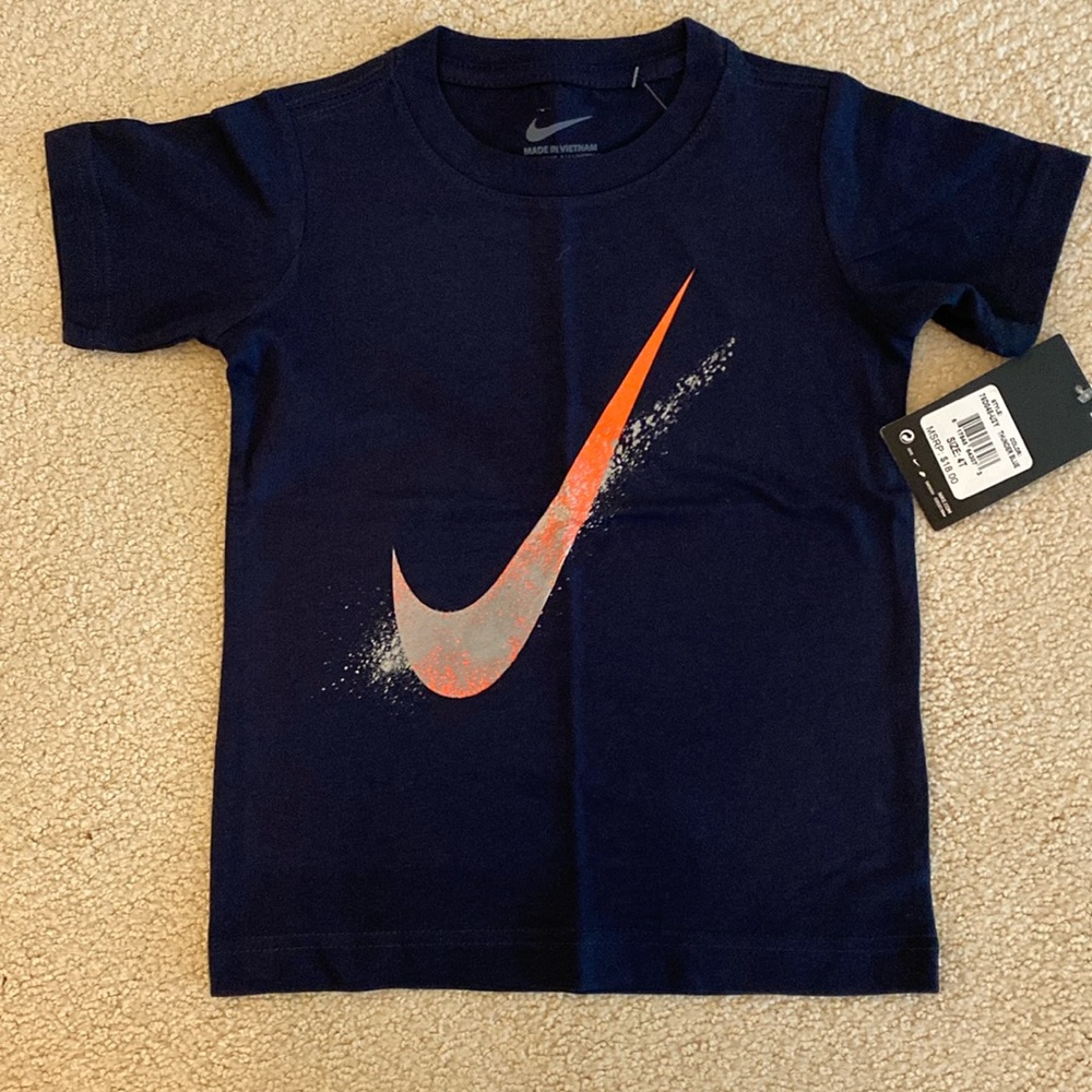 NWT Nike Navy and Orange Logo Cotton T-Shirt 4T